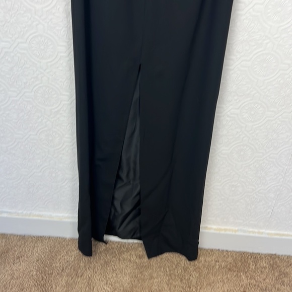 David’s Bridal Maxi Dress long open back matte crepe Black High Neck F15978 - Picture 9 of 11